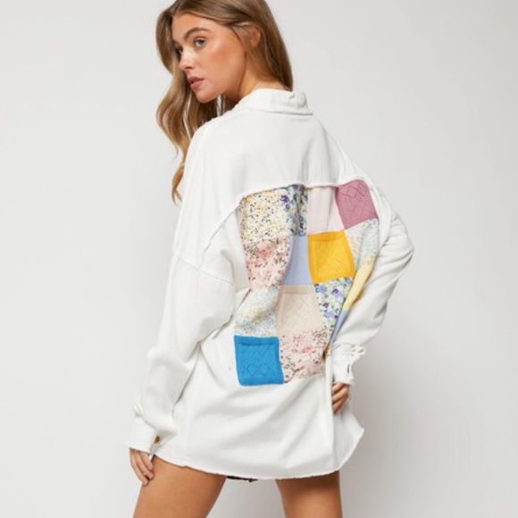 DAVI & DANI Jackets & Blazers - Davi & Dani Multi Knit Lace Patch Work Button Down Jacket